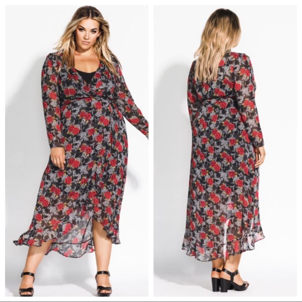 NWT! City Chic Floral Affair Maxi Dress - black